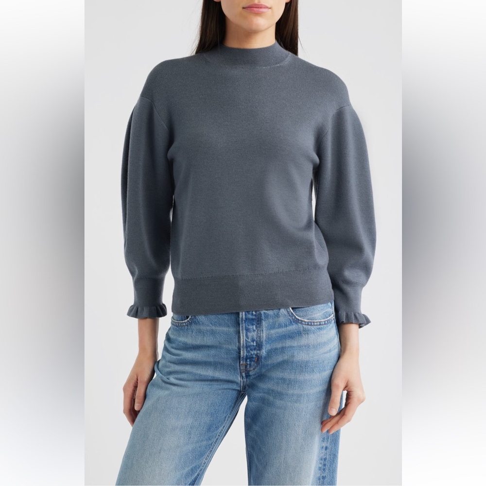 🍒2/$90🍒 MADEWELL NWT Mock Turtleneck Ruffle Cuff Merino Wool Sweater